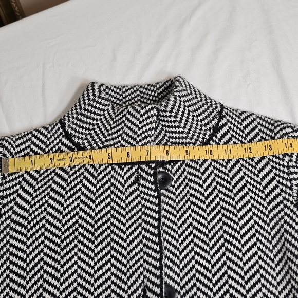 Gio & Gio Italy Black White Chevron Herringbone Knit Long Coat Cardigan Jacket L - Picture 13 of 15